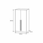 Balomora 2 Door Wooden Wardrobe diagram showing a narrow rectangular frame, with 100 cm wide, 55 cm deep and 220 cm high.