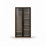 Balomora 2 Door Transparent Glass Cabinet Storage, detailed with black-framed glass doors against a white backdrop.