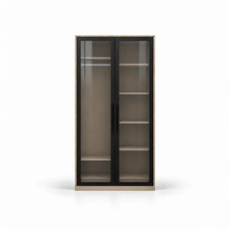 Balomora 2 Door Transparent Glass Cabinet Storage, detailed with black-framed glass doors against a white backdrop.