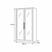 Balomora 2 Door Transparent Glass Cabinet Storage diagram showing black-framed glass doors, with 100 × 55 × 220 cm.