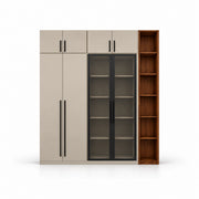 Balomora Wooden Wardrobe with Glass Storage Cabinet, detailed with glass-front shelf storage against a white backdrop.
