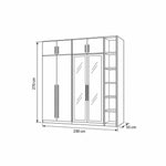 Measured line drawing of Balomora Wooden Wardrobe with Glass Storage Cabinet: 230 cm wide, 55 cm deep and 220 cm high.