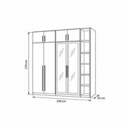 Measured line drawing of Balomora Wooden Wardrobe with Glass Storage Cabinet: 230 cm wide, 55 cm deep and 220 cm high.