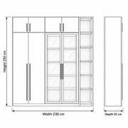 Balomora Wooden Wardrobe with Glass Storage Cabinet