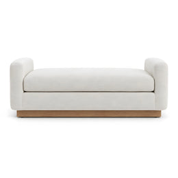 Alternate view of Bellinora Cream Upholstered Bench, showing sturdy wooden platform to show the product's overall form.