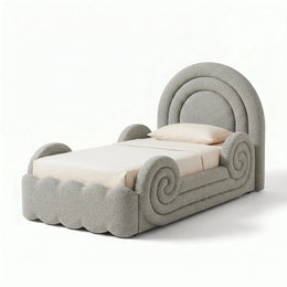 Alternate view of Boaty Grey Kids Single Bed, showing padded arched headboard for a modern children's bedroom interior.