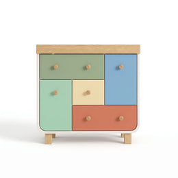 Alternate view of Bochesy Kids Chest of Drawers, showing round wooden knobs for a modern children's bedroom interior.