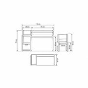 Boorlona White Kids Study Desk with Chair outline with labelled measurements of 110 cm wide, 65 cm deep and 75 cm high.