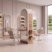 Boxola White & Walnut Salon Mirror Station