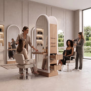 Boxola White & Walnut Salon Mirror Station