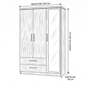 Canbolini 3 Door Wooden Wardrobe with Mirror