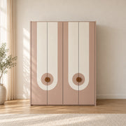Carmeniso 4 Door Pink and Cream Wardrobe, detailed with a four-door layout and long vertical accents in a sunlit bedroom.
