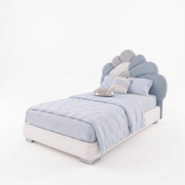 Alternate view of Celestia Blue Kids Toddler Bed with Cloud Headboard, showing cloud-inspired upholstered headboard.
