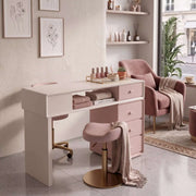 Further product view of Clainova Premium Manicure Table, featuring rounded edges in a clean, contemporary salon setting.