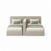 Alternate view of Clarosina Beige Kids Twin Bed with Divider Shelf, showing low bed bases for everyday interior styling.