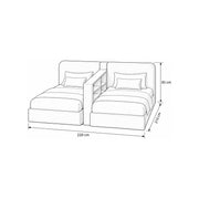 Clarosina Beige Kids Twin Bed with Divider Shelf measurement guide shows 220 W x 210 L x 85 H cm for practical room planning.