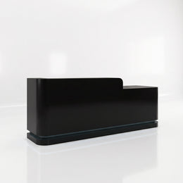 Alternate view of Clashovy Black Modern Salon Reception Desk, showing spacious countertop, drawers, and storage cabinet.