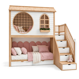 Classikora Wooden Kids Bunk Bed with Storage Stairs