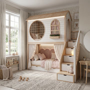 Classikora Wooden Kids Bunk Bed with Storage Stairs