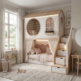 Classikora Wooden Kids Bunk Bed with Storage Stairs