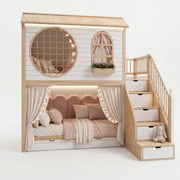 Classikora Wooden Kids Bunk Bed with Storage Stairs