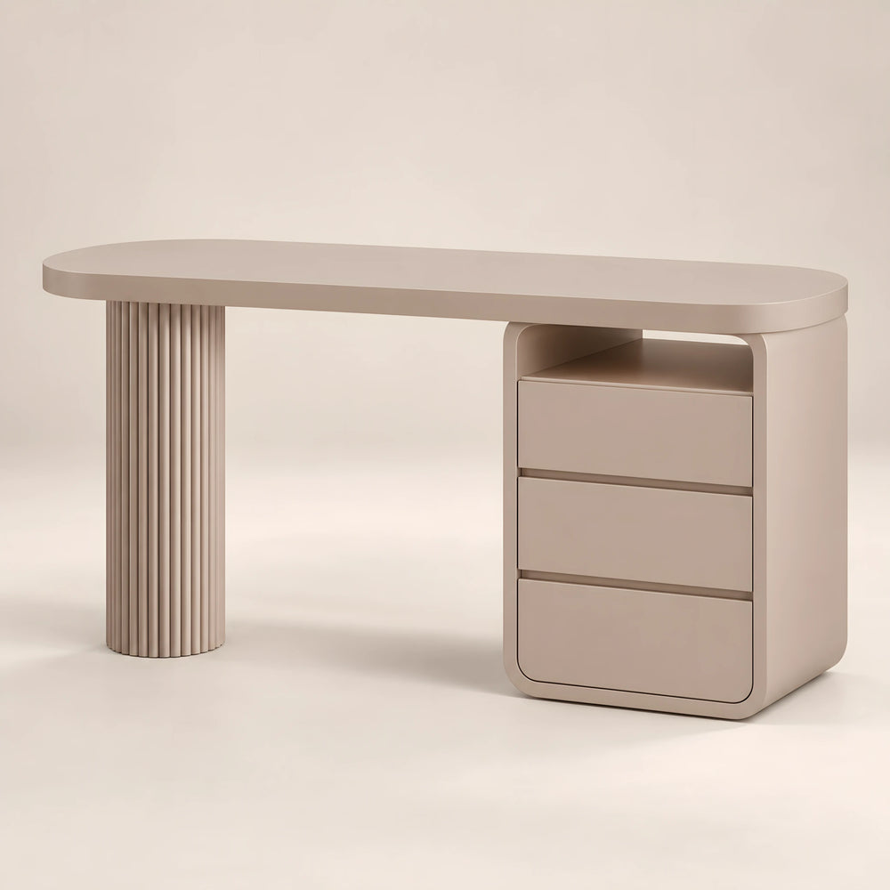 Clitar Premium Beige Manicure Table product photo showing spacious tabletop and fluted pillar leg in a clean studio setting.