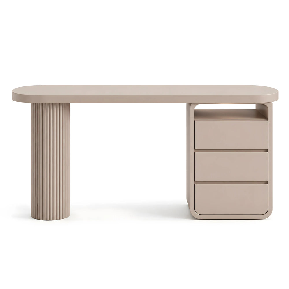 Alternate view of Clitar Premium Beige Manicure Table, showing spacious tabletop in a clean, contemporary salon setting.
