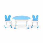 Clourabby Blue Cloud Kids Table with 2 Chairs brings together white tapered legs and blue-tipped feet viewed from the front.
