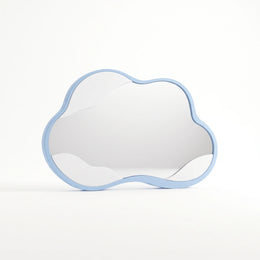 Alternate view of Clowy Cloud Kids Mirror, showing cloud-shaped frame and faceted mirror surface in a modern home setting.