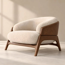 Colmanso Beige Accent Chair with Wooden Frame