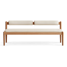 Alternate view of Costyli Grey Upholstered Bench, showing padded seat and twin cushioned backrests in a modern home setting.