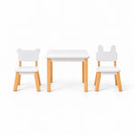 Costzony White Kids Table with 2 Chairs combines a bunny-ear chair with a white square tabletop viewed from the front.