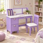 Craftylona Lavender Kids Study Desk with Chair among playroom books and toys, showing a matching spindle-back chair.