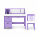 Craftylona Lavender Kids Study Desk with Chair combines a white writing top with three storage drawers viewed from the front.