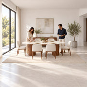 Alternate product view of Cusimilo Marble Top 6-Seater Dining Table, featuring oval top with a light marble-look appearance.