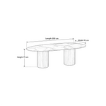 Cusimilo Marble Top 6-Seater Dining Table dimension guide showing 200 L x 95 W x 75 H cm for dining room layout planning.