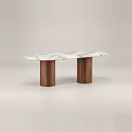 Cusimilo Marble Top 6-Seater Dining Table, showing grey surface veining and an oval marble top against a grey backdrop.