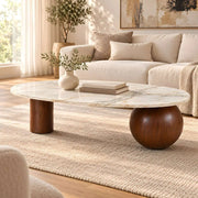 Alternate product view of Daslovita Marble Coffee Table, featuring oval top in a clean, contemporary living room setting.