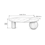 Daslovita Marble Coffee Table size guide lists 120 cm long, 60 cm wide, and 45 cm high to help plan fit in the living room.