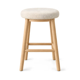 Alternate view of Digolna Wooden Counter Stool, showing round cushioned seat, soft upholstery, and four-leg wooden frame.