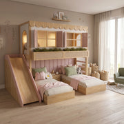 DualToppy Wooden Kids Bunk Bed with Slide