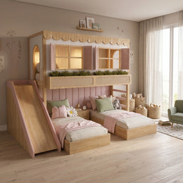 DualToppy Wooden Kids Bunk Bed with Slide