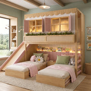 DualToppy Wooden Kids Bunk Bed with Slide