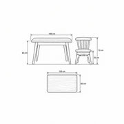 Dukyshola Wooden Kids Table with 4 Chairs illustrated size reference showing 100 cm wide, 60 cm deep and 60 cm high.