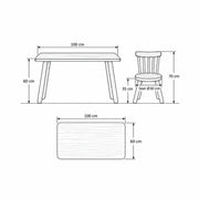 Dukyshola Wooden Kids Table with 2 Chairs drawing with a rounded wood tabletop, labelled 100 cm wide and 60 cm high.