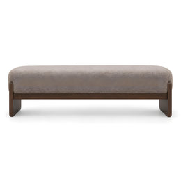 Alternate view of Dynovy Grey Upholstered Wooden Bench, showing padded seat and rounded upholstery in a modern home setting.