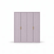 Elegitora Lavender 4 Door Fluted Wardrobe with a lavender outer frame and paired brass-tone pulls on a white background.