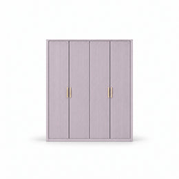 Elegitora Lavender 4 Door Fluted Wardrobe with a lavender outer frame and paired brass-tone pulls on a white background.