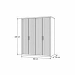 Elegitora Lavender 4 Door Fluted Wardrobe dimension guide with fine vertical grooves and labels of 180 × 55 × 220 cm.