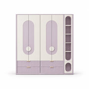 Elegitora lavender 4 Door Wardrobe with Shelves, detailed with rounded side display niches against a white backdrop.